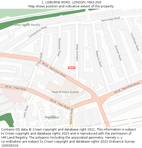 1, LISBURNE ROAD, LONDON, NW3 2NS: Location map and indicative extent of plot