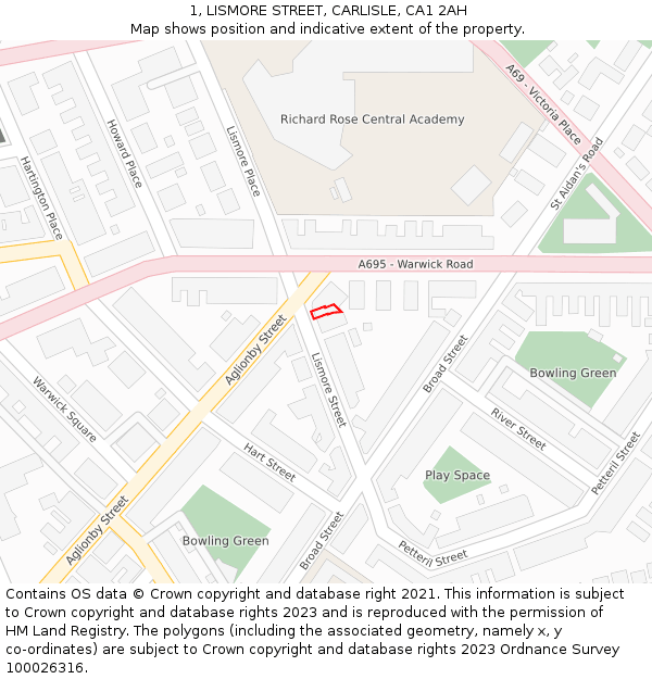 1, LISMORE STREET, CARLISLE, CA1 2AH: Location map and indicative extent of plot