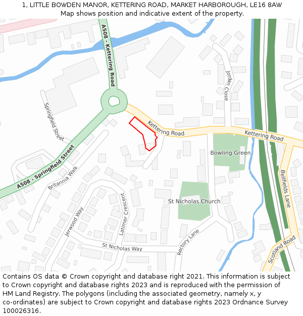 1, LITTLE BOWDEN MANOR, KETTERING ROAD, MARKET HARBOROUGH, LE16 8AW: Location map and indicative extent of plot