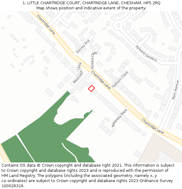 1, LITTLE CHARTRIDGE COURT, CHARTRIDGE LANE, CHESHAM, HP5 2RQ: Location map and indicative extent of plot
