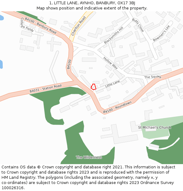 1, LITTLE LANE, AYNHO, BANBURY, OX17 3BJ: Location map and indicative extent of plot