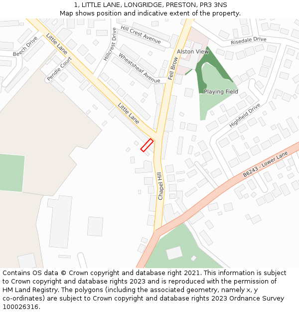 1, LITTLE LANE, LONGRIDGE, PRESTON, PR3 3NS: Location map and indicative extent of plot