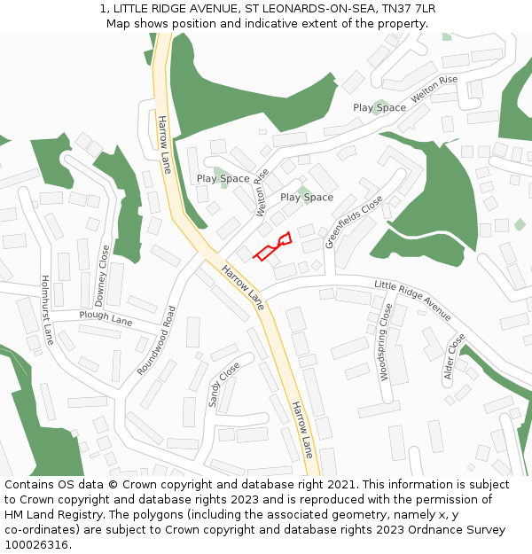 1, LITTLE RIDGE AVENUE, ST LEONARDS-ON-SEA, TN37 7LR: Location map and indicative extent of plot