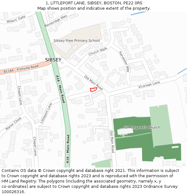 1, LITTLEPORT LANE, SIBSEY, BOSTON, PE22 0RS: Location map and indicative extent of plot