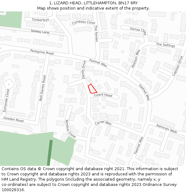 1, LIZARD HEAD, LITTLEHAMPTON, BN17 6RY: Location map and indicative extent of plot