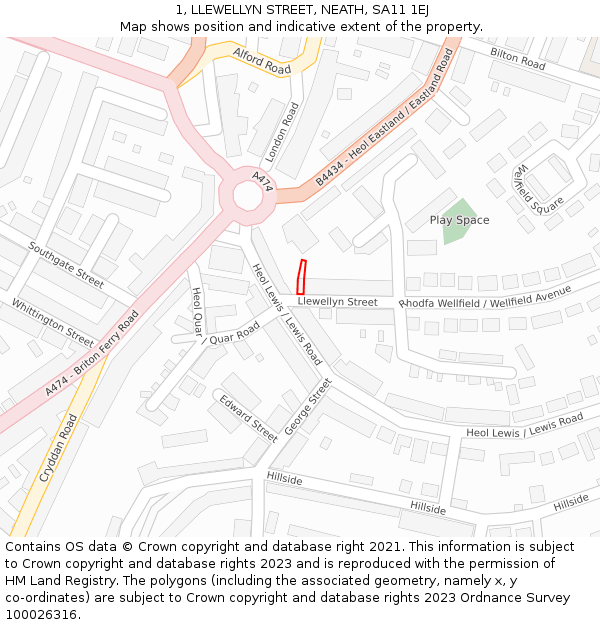 1, LLEWELLYN STREET, NEATH, SA11 1EJ: Location map and indicative extent of plot