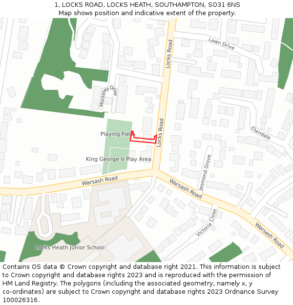1, LOCKS ROAD, LOCKS HEATH, SOUTHAMPTON, SO31 6NS: Location map and indicative extent of plot