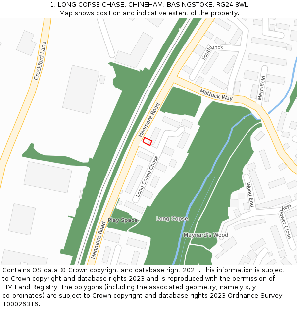 1, LONG COPSE CHASE, CHINEHAM, BASINGSTOKE, RG24 8WL: Location map and indicative extent of plot