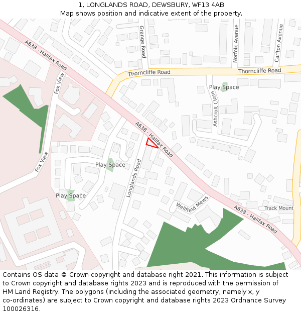 1, LONGLANDS ROAD, DEWSBURY, WF13 4AB: Location map and indicative extent of plot