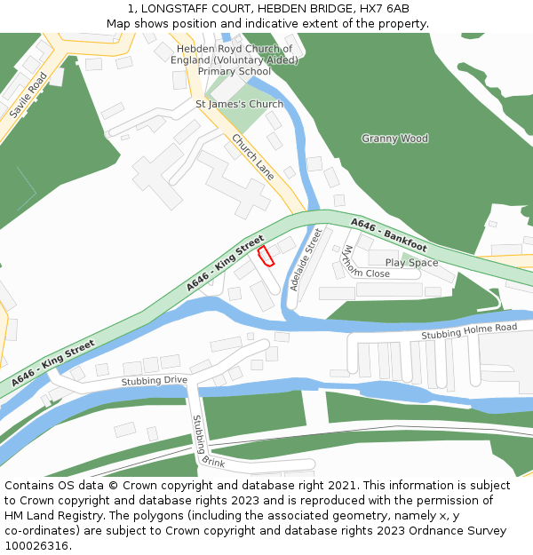 1, LONGSTAFF COURT, HEBDEN BRIDGE, HX7 6AB: Location map and indicative extent of plot