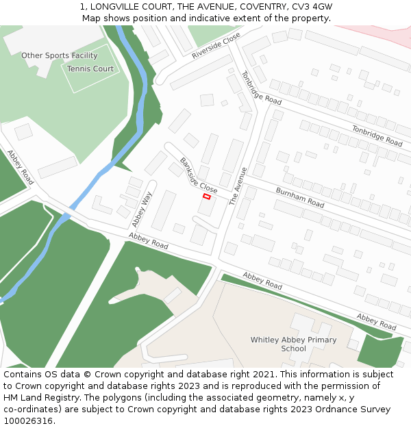 1, LONGVILLE COURT, THE AVENUE, COVENTRY, CV3 4GW: Location map and indicative extent of plot