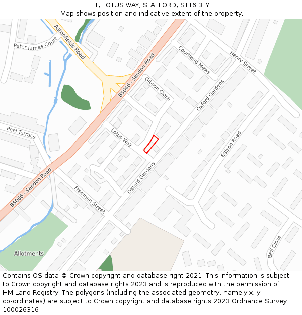 1, LOTUS WAY, STAFFORD, ST16 3FY: Location map and indicative extent of plot