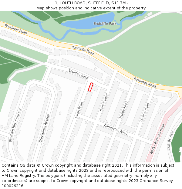 1, LOUTH ROAD, SHEFFIELD, S11 7AU: Location map and indicative extent of plot