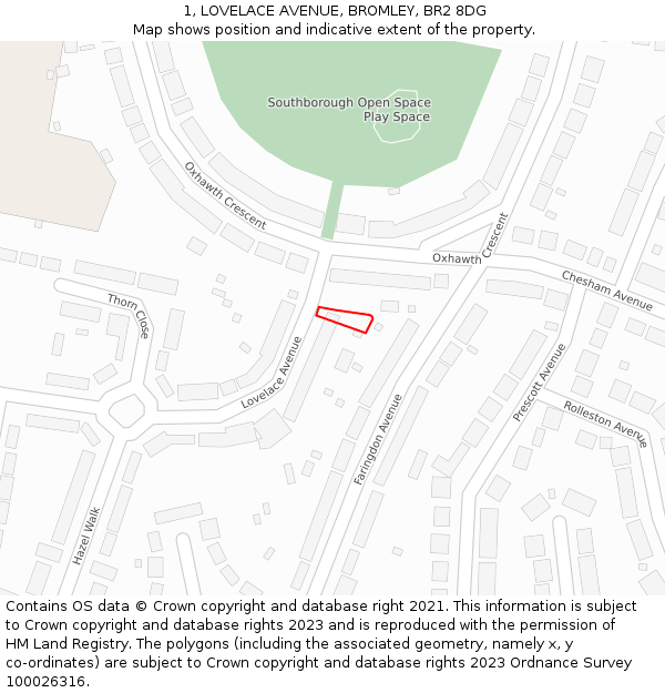1, LOVELACE AVENUE, BROMLEY, BR2 8DG: Location map and indicative extent of plot