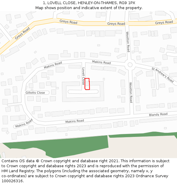 1, LOVELL CLOSE, HENLEY-ON-THAMES, RG9 1PX: Location map and indicative extent of plot