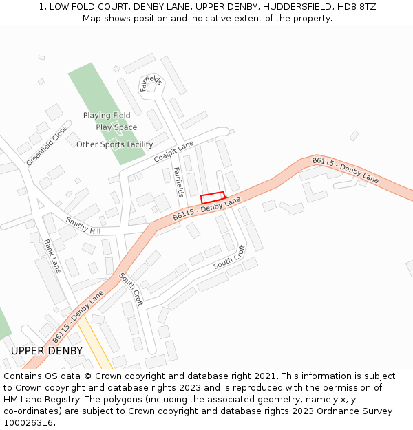 1, LOW FOLD COURT, DENBY LANE, UPPER DENBY, HUDDERSFIELD, HD8 8TZ: Location map and indicative extent of plot