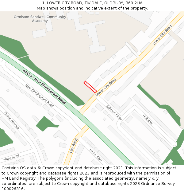 1, LOWER CITY ROAD, TIVIDALE, OLDBURY, B69 2HA: Location map and indicative extent of plot