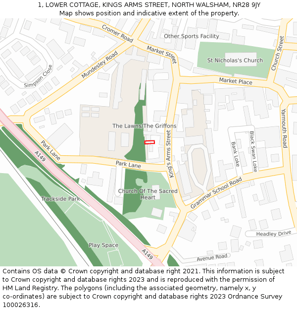 1, LOWER COTTAGE, KINGS ARMS STREET, NORTH WALSHAM, NR28 9JY: Location map and indicative extent of plot