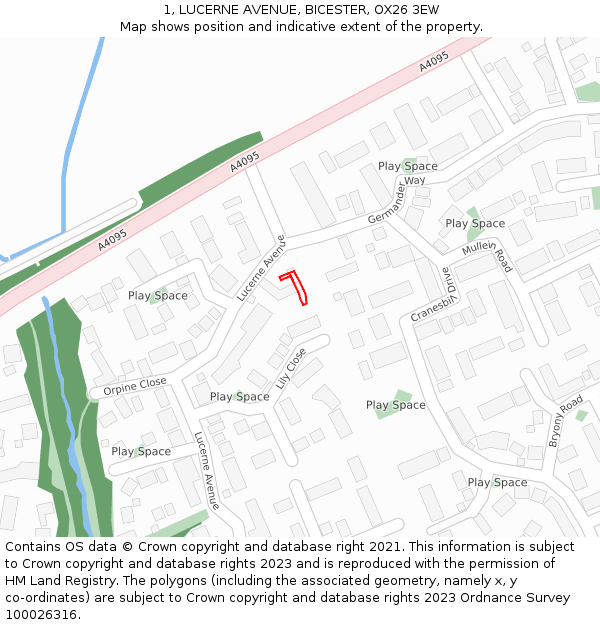 1, LUCERNE AVENUE, BICESTER, OX26 3EW: Location map and indicative extent of plot