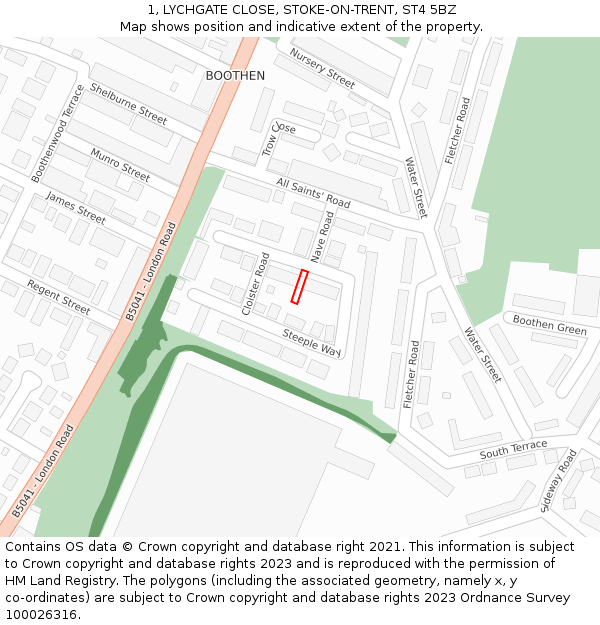 1, LYCHGATE CLOSE, STOKE-ON-TRENT, ST4 5BZ: Location map and indicative extent of plot