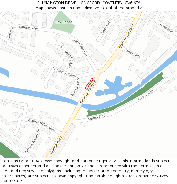 1, LYMINGTON DRIVE, LONGFORD, COVENTRY, CV6 6TA: Location map and indicative extent of plot