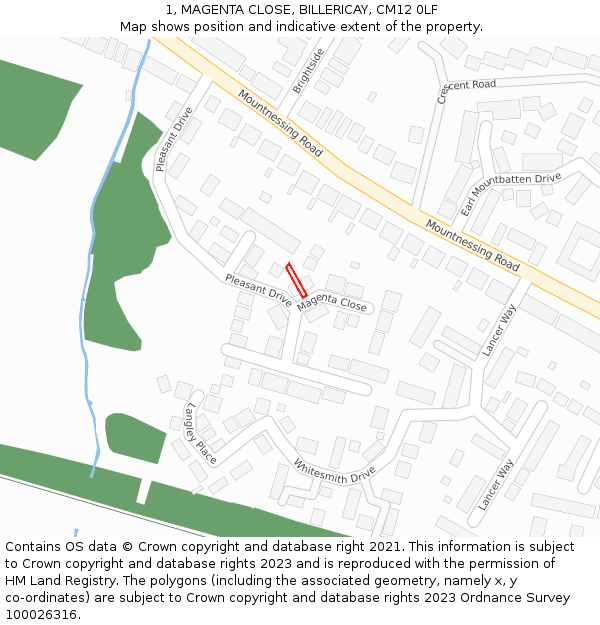 1, MAGENTA CLOSE, BILLERICAY, CM12 0LF: Location map and indicative extent of plot