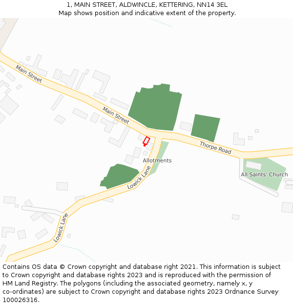 1, MAIN STREET, ALDWINCLE, KETTERING, NN14 3EL: Location map and indicative extent of plot