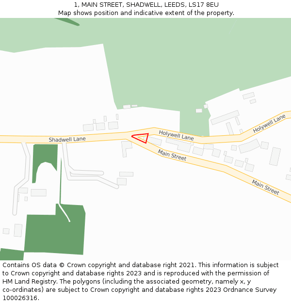 1, MAIN STREET, SHADWELL, LEEDS, LS17 8EU: Location map and indicative extent of plot