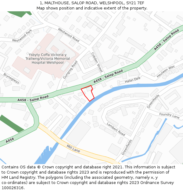 1, MALTHOUSE, SALOP ROAD, WELSHPOOL, SY21 7EF: Location map and indicative extent of plot