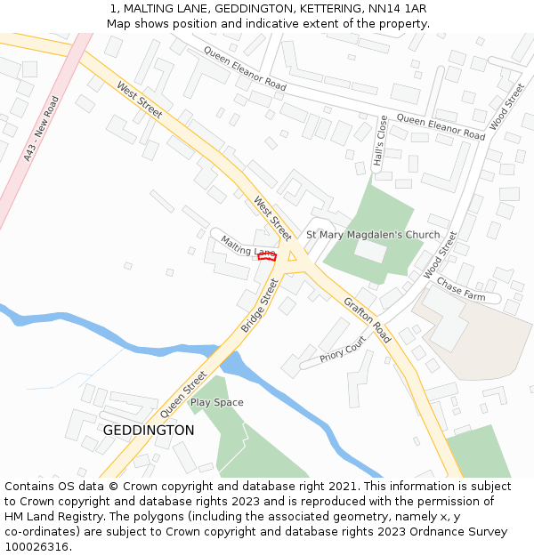 1, MALTING LANE, GEDDINGTON, KETTERING, NN14 1AR: Location map and indicative extent of plot