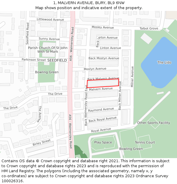 1, MALVERN AVENUE, BURY, BL9 6NW: Location map and indicative extent of plot