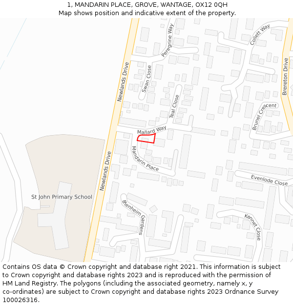 1, MANDARIN PLACE, GROVE, WANTAGE, OX12 0QH: Location map and indicative extent of plot