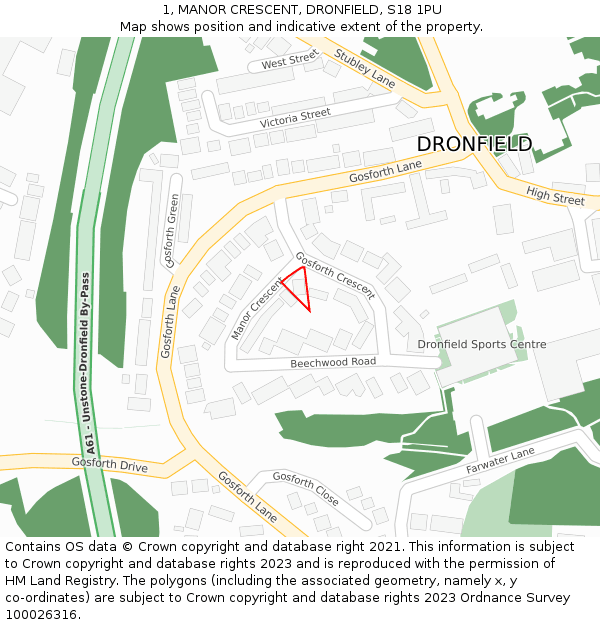 1, MANOR CRESCENT, DRONFIELD, S18 1PU: Location map and indicative extent of plot