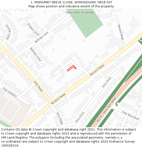 1, MARGARET REEVE CLOSE, WYMONDHAM, NR18 0ST: Location map and indicative extent of plot