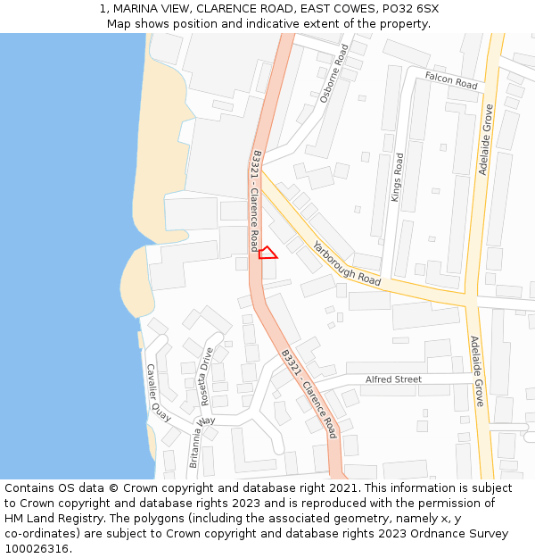 1, MARINA VIEW, CLARENCE ROAD, EAST COWES, PO32 6SX: Location map and indicative extent of plot