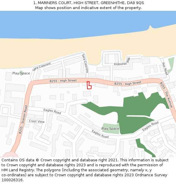 1, MARINERS COURT, HIGH STREET, GREENHITHE, DA9 9QS: Location map and indicative extent of plot