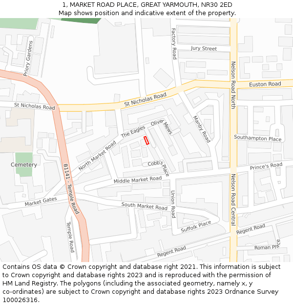 1, MARKET ROAD PLACE, GREAT YARMOUTH, NR30 2ED: Location map and indicative extent of plot