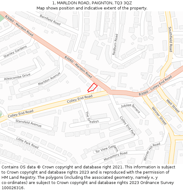 1, MARLDON ROAD, PAIGNTON, TQ3 3QZ: Location map and indicative extent of plot
