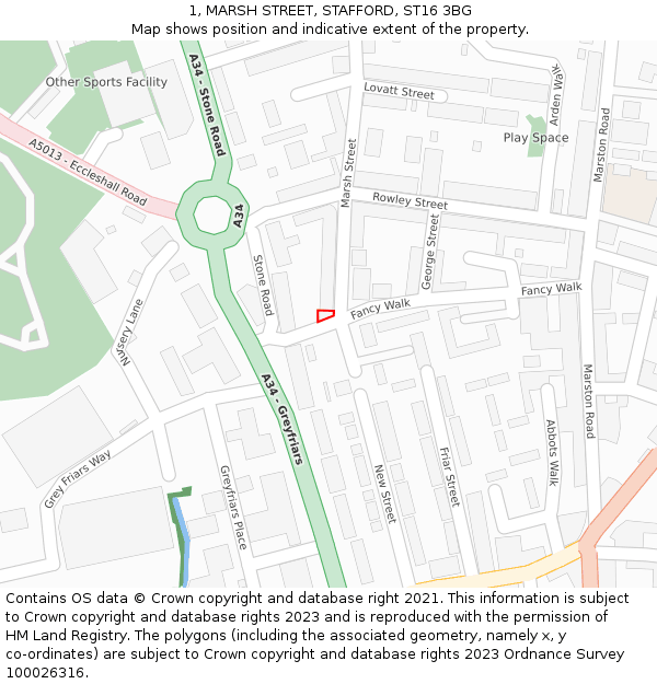 1, MARSH STREET, STAFFORD, ST16 3BG: Location map and indicative extent of plot