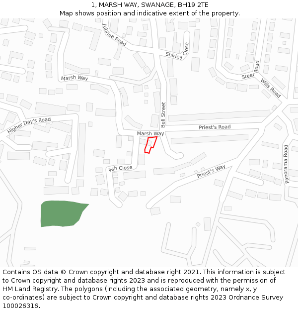 1, MARSH WAY, SWANAGE, BH19 2TE: Location map and indicative extent of plot