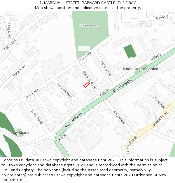 1, MARSHALL STREET, BARNARD CASTLE, DL12 8AG: Location map and indicative extent of plot