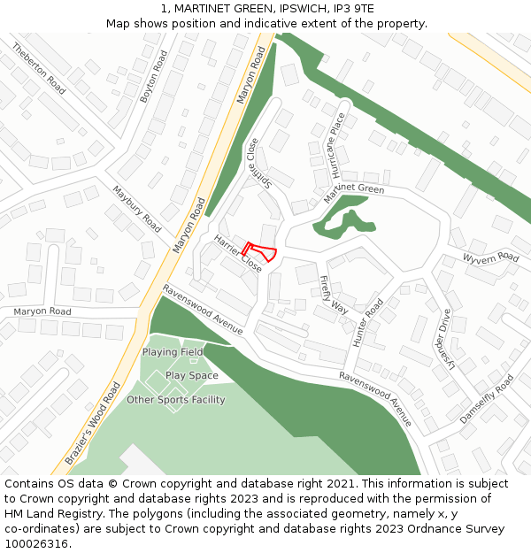 1, MARTINET GREEN, IPSWICH, IP3 9TE: Location map and indicative extent of plot