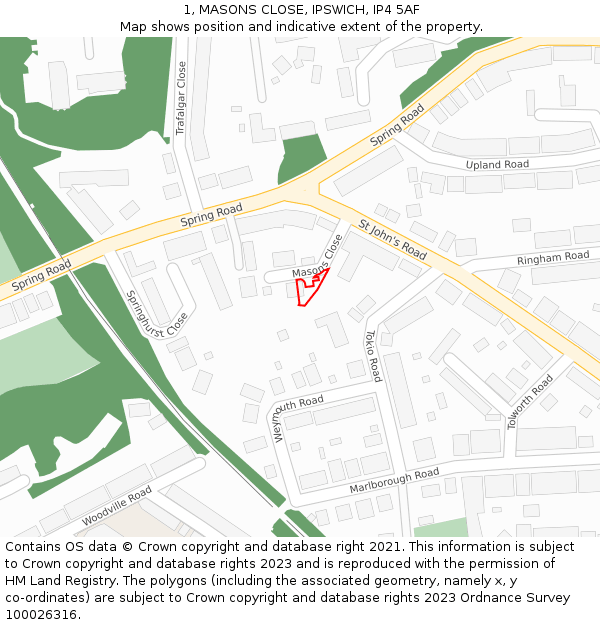 1, MASONS CLOSE, IPSWICH, IP4 5AF: Location map and indicative extent of plot
