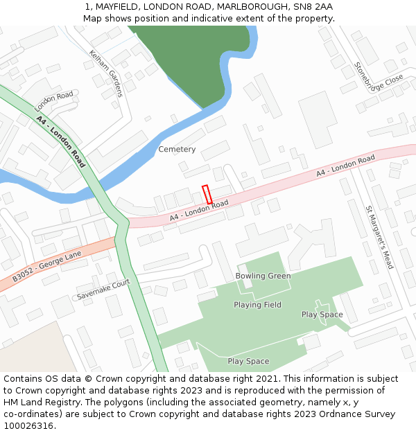 1, MAYFIELD, LONDON ROAD, MARLBOROUGH, SN8 2AA: Location map and indicative extent of plot