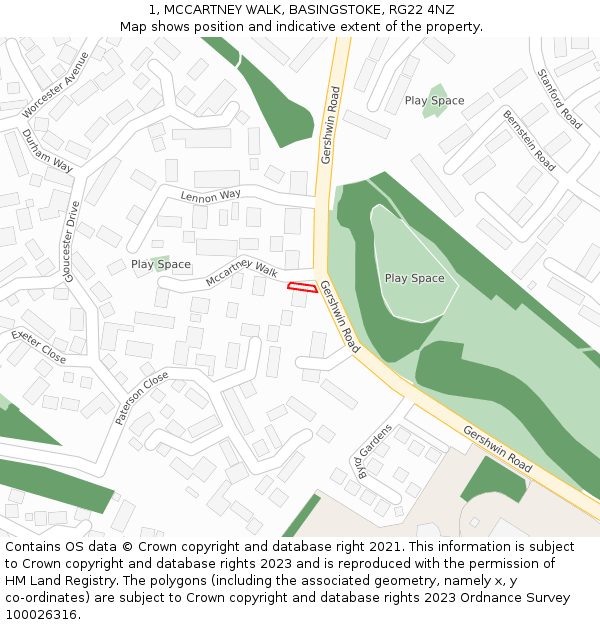 1, MCCARTNEY WALK, BASINGSTOKE, RG22 4NZ: Location map and indicative extent of plot