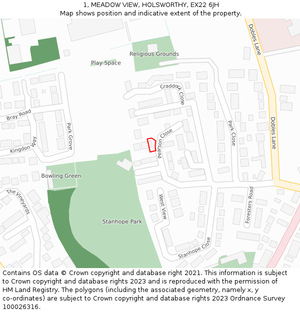 1, MEADOW VIEW, HOLSWORTHY, EX22 6JH: Location map and indicative extent of plot