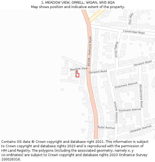 1, MEADOW VIEW, ORRELL, WIGAN, WN5 8QA: Location map and indicative extent of plot