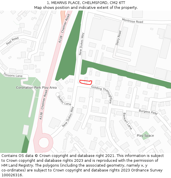 1, MEARNS PLACE, CHELMSFORD, CM2 6TT: Location map and indicative extent of plot