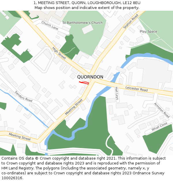 1, MEETING STREET, QUORN, LOUGHBOROUGH, LE12 8EU: Location map and indicative extent of plot