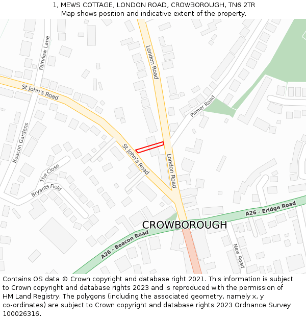 1, MEWS COTTAGE, LONDON ROAD, CROWBOROUGH, TN6 2TR: Location map and indicative extent of plot